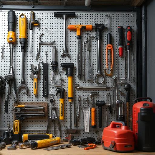 Pannello con utensili da lavoro organizzati